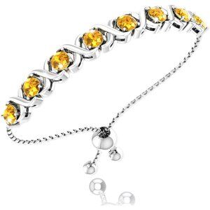 Birthstone Citrine Silver Bolo Bracelet for Women 11-inch Elegant Jewelry